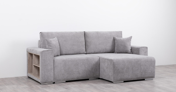 Диван-кровать угловой Оксфорд 712 композиция 1, шенилл MUZA 07 светло-серый, модульная система, сборка на любую сторону