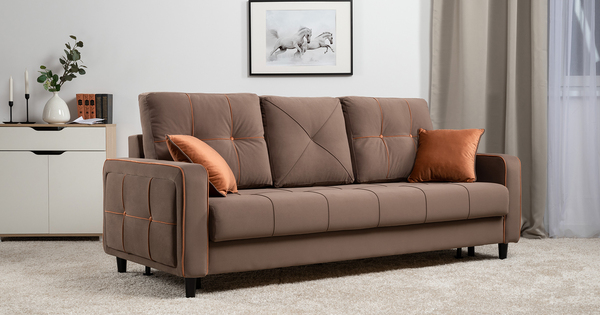 Диван-кровать прямой Черри ТД 286 велюр Irida 05 шоколадно-коричневый, Эвита терра терракотовый