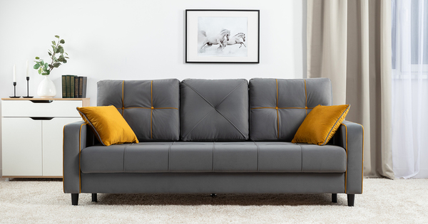 Диван-кровать прямой Черри ТД 287 велюр Irida 21 серый, Эвита умбер горчичный