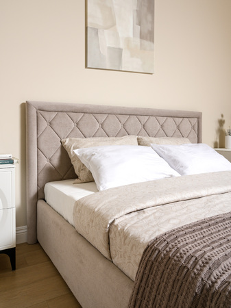 Кровать Марион 160 велюр OCEAN 005 темно-бежевый с ортопедическим основанием и подъемным механизмом (спальное место 160 х 200)