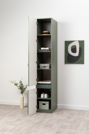 Шкаф-пенал Марион 16.340.01 дымчатый зеленый K521, олива шагрень AG 1050 ПВХ (собирается на любую сторону)