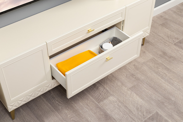 Гостиная Марион композиция 1 слоновая кость С341 PE, слоновая кость 6898 ПВХ, белый PE шагрень (собирается на любую сторону)