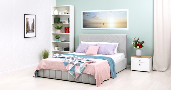 Кровать Милана 160 велюр светло-серый с ортопедическим основанием и подъемным механизмом