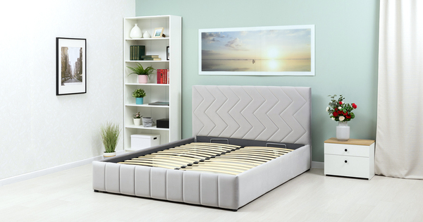 Кровать Милана 160 велюр светло-серый с ортопедическим основанием и подъемным механизмом