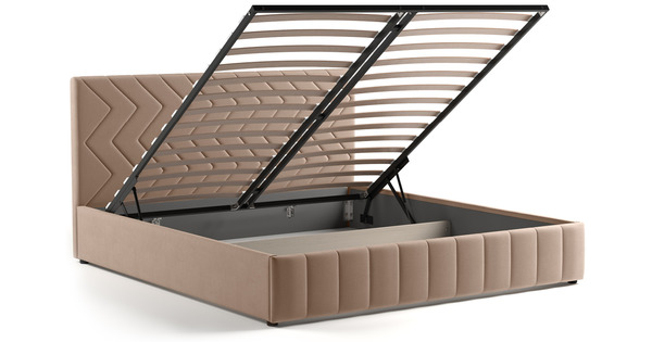 Кровать Милана 180 велюр бежевый кофейный с ортопедическим основанием и подъемным механизмом