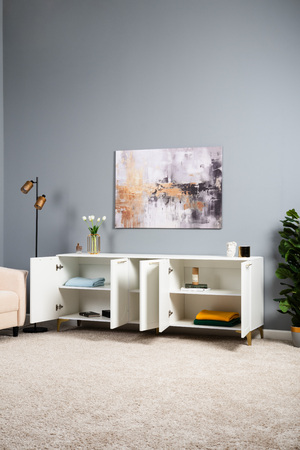 Тумба под ТВ Монтесито 16.66 Белый PE шагрень, белая шагрень 4101 ПВХ