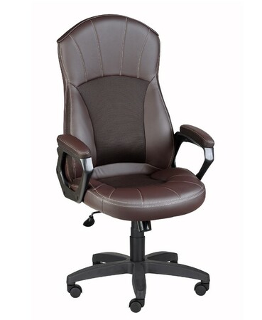 Кресло на колесах Сатурн ультра кожзам/сетка коричневый, крестовина пластик, подлокотники с мягкими накладками, механизм качания