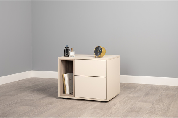 Тумба прикроватная Тайл 16.163 сатин 7045 SU, эмили блаш U9135, белый PE шагрень, собирается на любую сторону