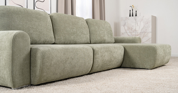 Диван-кровать угловой Тэдди 1503 композиция 3, букле Pique 007 оливковый, модульная система, сборка на любую сторону