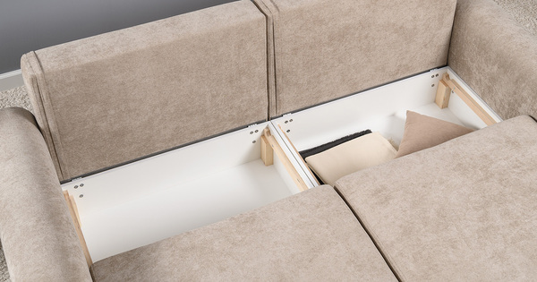 Диван-кровать угловой Тэдди 1502 композиция 2, букле Pique 006 бежевый, модульная система, сборка на любую сторону